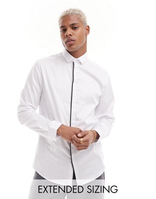 ASOS DESIGN smart slim shirt with black piping detail in white ASOS DESIGN