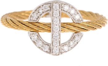 Проволочное кольцо из 18-каратного золота и нержавеющей стали, вымощенное камнем, размер 6,5 ALOR