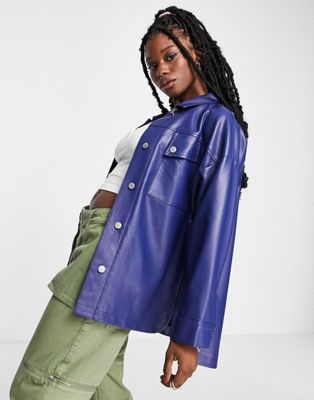 Signature 8 faux leather oversized shirt in navy Signature 8