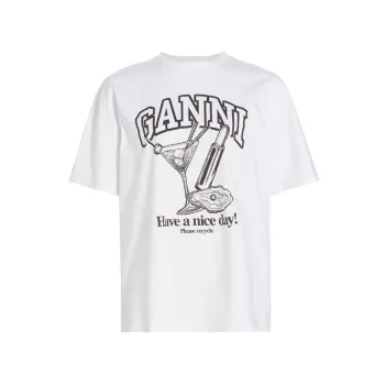 Хлопковая футболка с коктейльным логотипом GANNI