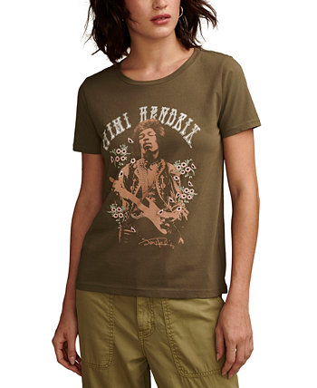 Женская хлопковая футболка с цветочным портретом Jimi Hendrix Lucky Brand