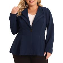 Women's Plus Size Office Work Double Lapel Button Peplum Blazer Jackets Agnes Orinda