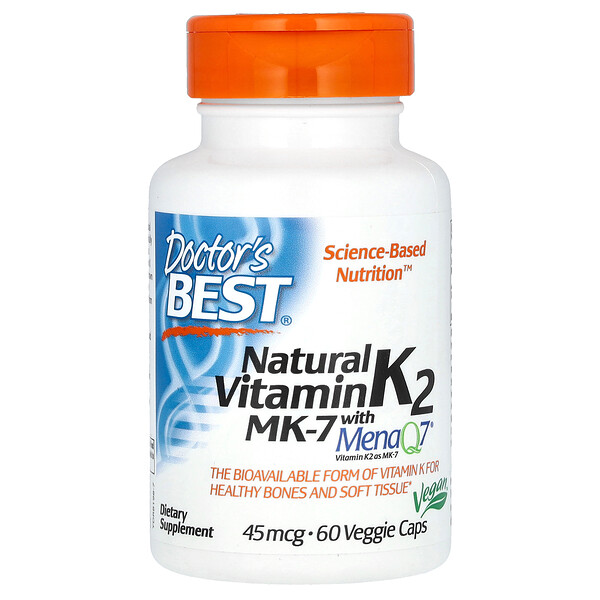 Витамин K2 MK-7 с MenaQ7, 45 мкг, 60 растительных капсул - Doctor's Best Doctor's Best