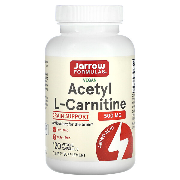Веган Ацетил L-Карнитин - 500 мг - 120 растительных капсул - Jarrow Formulas Jarrow Formulas
