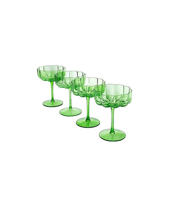 Стеклянные стеклянные купе в винтажном стиле с волнистыми лепестками, 7 унций, набор из 4 шт. The Wine Savant