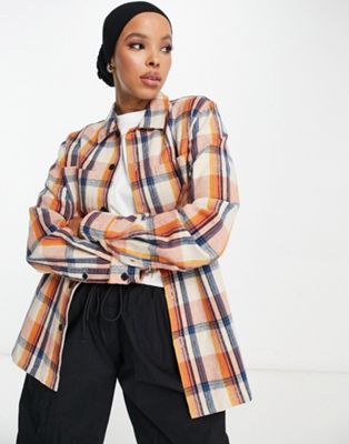  Farah Whistler boyfriend fit shirt in off white and pink check Farah