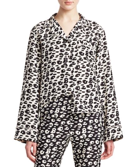 Animal-Print Silk-Blend Fringe Pajama Top BRANDON MAXWELL