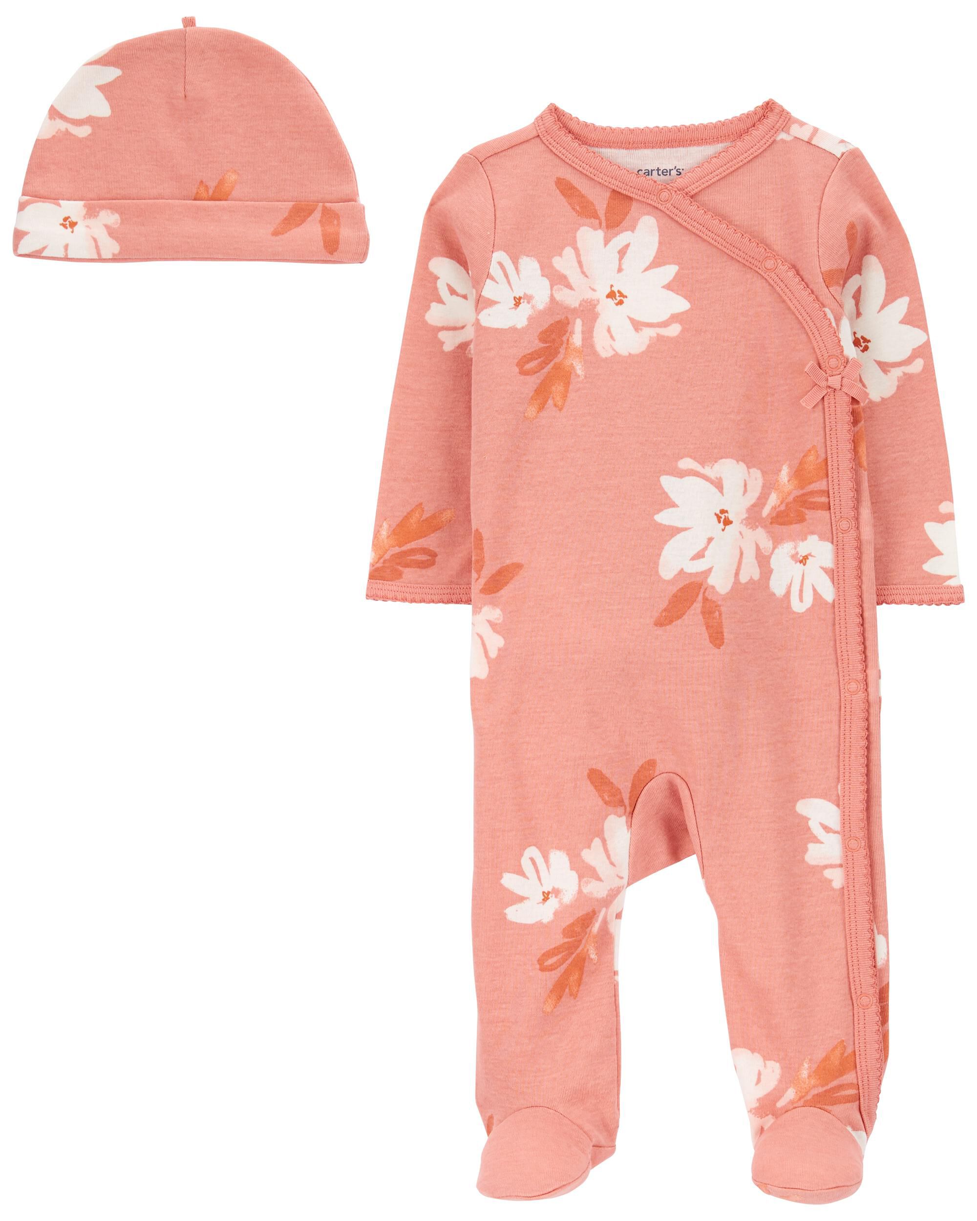 Комплект из двух предметов: пижама для сна и игр с цветочным принтом и шапочка для малышей Carter's
