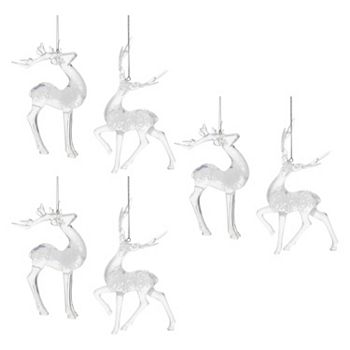 Melrose Clear Bubbled Deer Ornaments 6 pc Holiday Decor Set Melrose