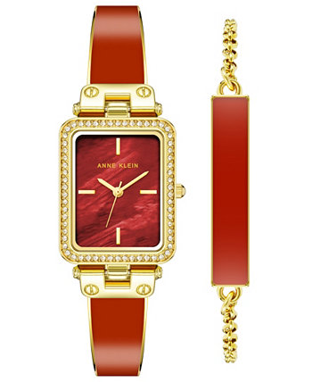 Женские часы-браслет из сплава с оранжевой эмалью и золотым оттенком, 33,5 мм Anne Klein