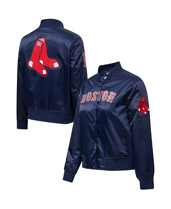 Женская темно-синяя атласная университетская куртка Boston Red Sox с застежкой на всю кнопку Pro Standard