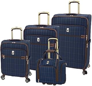 London Fog Liverpool 4 Piece Nested Set Navy Windowpane USB, 15", 20", 24" and 28" London Fog