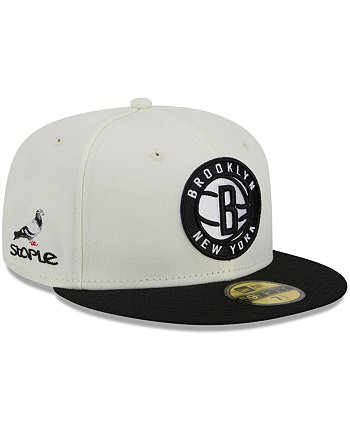 Мужская двухцветная приталенная шляпа 59FIFTY Brooklyn Nets NBA x Staple кремового цвета, черная New Era
