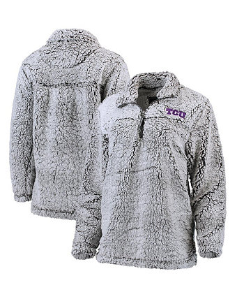 Женская серая куртка-пуловер TCU Horned Frogs Sherpa Super Soft с молнией на четверть Boxercraft