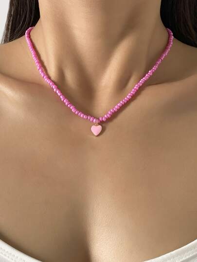 Ожерелье из бисера с сердечком SHEIN