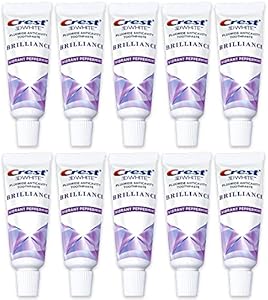 Crest 3D White Brilliance Toothpaste, Vibrant Peppermint, Travel Size 0.85 oz (24g) - Pack of 10 Crest