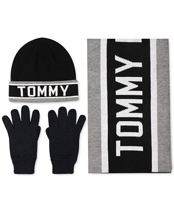 Мужской шарф в гоночную полоску, шапка с манжетами и перчатки с логотипом Tommy Hilfiger