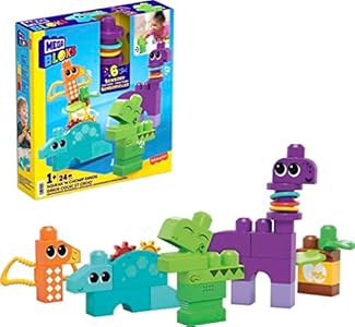 Mega BLOKS Fisher-Price Toddler Building Blocks Toy Set, Squeak ‘n Chomps Dinos with 24 Pieces, 4 Buildable Animals, Ages 1+ Years Mega