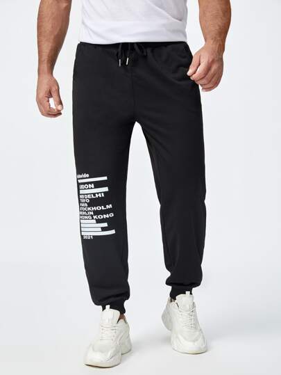 Extended Sizes для мужчины Спортивные брюки с текстовым принтом на кулиске SHEIN