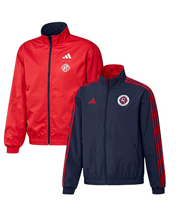 Мужская темно-синяя и красная двусторонняя командная куртка New England Revolution 2023 On-Field Anthem с полной молнией Adidas