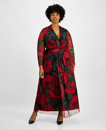 Plus Size Rose-Print Twist-Front Maxi Dress Anne Klein