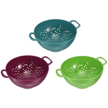 Deep Colander With Double Handles 3pcs, Rice Washing Bowl Food Strainer Pasta Drainer Basket Unique Bargains