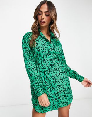 Изумрудно-зеленое платье-рубашка мини с поясом и цветочным принтом Wednesday's Girl Wednesday's Girl