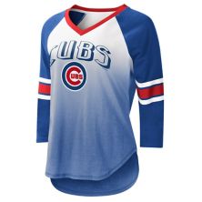 Женская футболка G-III 4Her by Carl Banks White/Royal Chicago Cubs, футболка реглан с рукавами 3/4 и v-образным вырезом In The Style