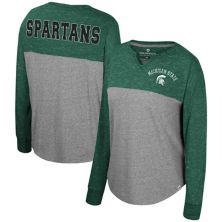 Женская футболка Colosseum Heather Grey/Green Michigan State Spartans Jelly of the Month, объемная футболка из трех смесей с длинными рукавами Colosseum
