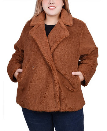 Двубортная куртка из шерпы больших размеров с длинными рукавами NY Collection