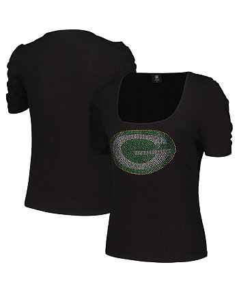 Женский черный топ с круглым вырезом и пышными рукавами Green Bay Packers Cuce