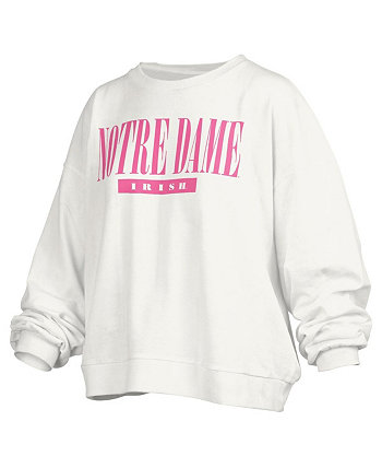 Women's White Notre Dame Fighting Irish Sutton Janise Waist Length Oversized Pullover Sweatshirt Pressbox