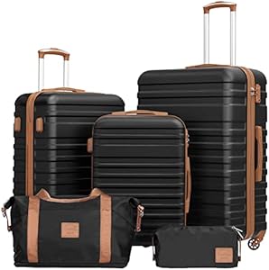 Coolife Suitcase Set 3 Piece Luggage Set Carry On Hardside Luggage with TSA Lock Spinner Wheels (Black, 3 piece set (DB/TB/20)) Coolife