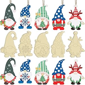 25 Pieces Christmas Wooden Gnome Cutouts Slices Unfinished Blank Wood Hanging Ornaments with 25 Ropes for Christmas Tree DIY Craft Making Painting Home Decor PEVOGON