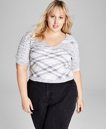 Trendy Plus Size Space-Dyed Puff-Sleeve Top And Now This