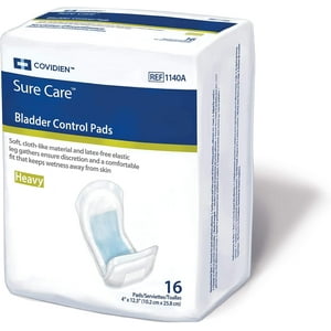 Covidien 1140A Sure Care Bladder Control Pads, Night-Time Absorbency, 4" x 12-1/2" Size (Pack of 16) Cardinal Health