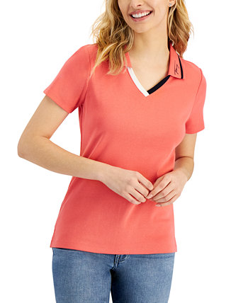 Женская хлопковая футболка-поло с контрастной отделкой Tommy Hilfiger