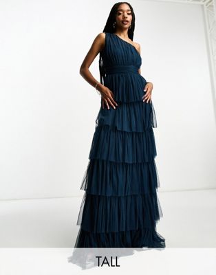 Темно-синее ярусное платье макси на одно плечо Beauut Tall Bridesmaid Beauut