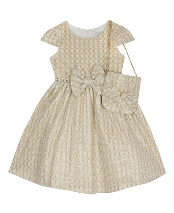 Little Girls Cap Sleeves Lurex Knit Dress and Purse Rare Editions