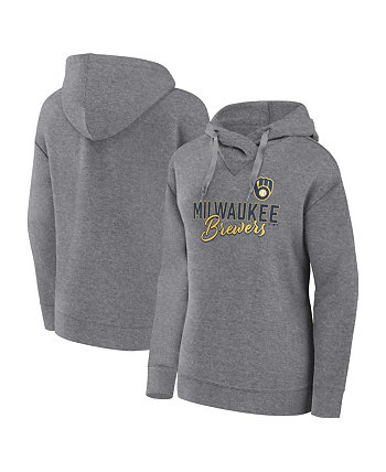 Женский пуловер с капюшоном цвета Хизер серого цвета Milwaukee Brewers Script Favorite Fanatics