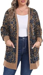 OLRIK Plus Size Sweater for Women Long Sleeve Buttons Down Cardigans Casual Jacket Coat with Pockets OLRIK