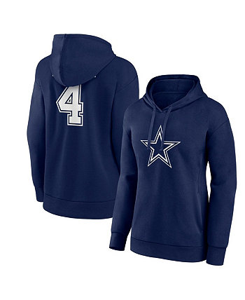 Женская темно-синяя толстовка со значком игрока Dak Prescott Dallas Cowboys, имя и номер, пуловер с v-образным вырезом Fanatics