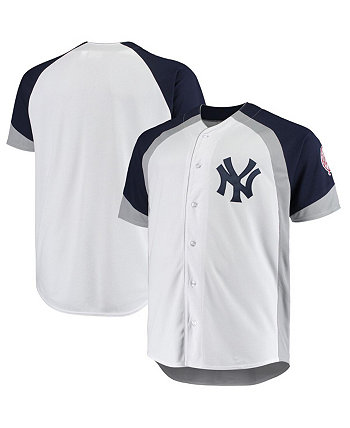 Мужской белый, темно-синий джерси New York Yankees Big and Tall с цветными блоками и полной застежкой Profile