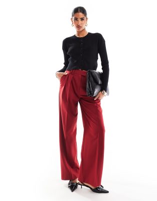 ASOS DESIGN tailored wide leg pants with pleat detail in red ASOS DESIGN