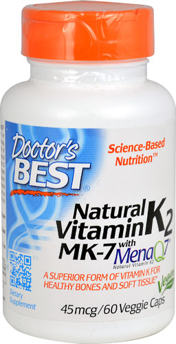 Натуральный витамин К2 MenaQ7® - 45 мкг - 60 растительных капсул - Doctor's Best Doctor's Best