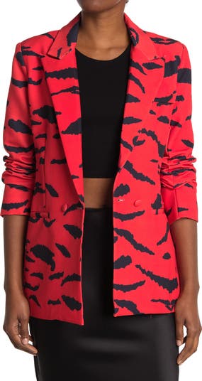 Красный двубортный пиджак с принтом под зебру и остроконечными лацканами AZALEA WANG