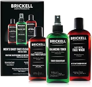 Brickell Men's Daily Face Cleanse Routine for Oily Skin, Alcohol Free Toner, Gel Facial Wash and Moisturizer, Natural and Organic, Scented Brickell Men's Products