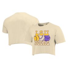 Women's Natural LSU Tigers Comfort Colors Baseball Cropped T-Shirt Image One