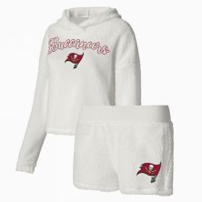 Женский комплект для сна, белый пушистый пуловер, толстовка и шорты Tampa Bay Buccaneers Concepts Sport Unbranded