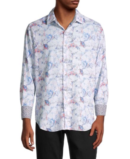 Рубашка на пуговицах с цветочным принтом Pomroy из смеси льна Robert Graham